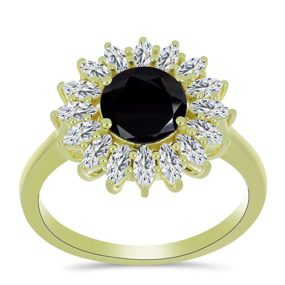 Anillo de Plata Bañada en Oro con Espinela Negra y Topacio Blanco 3 