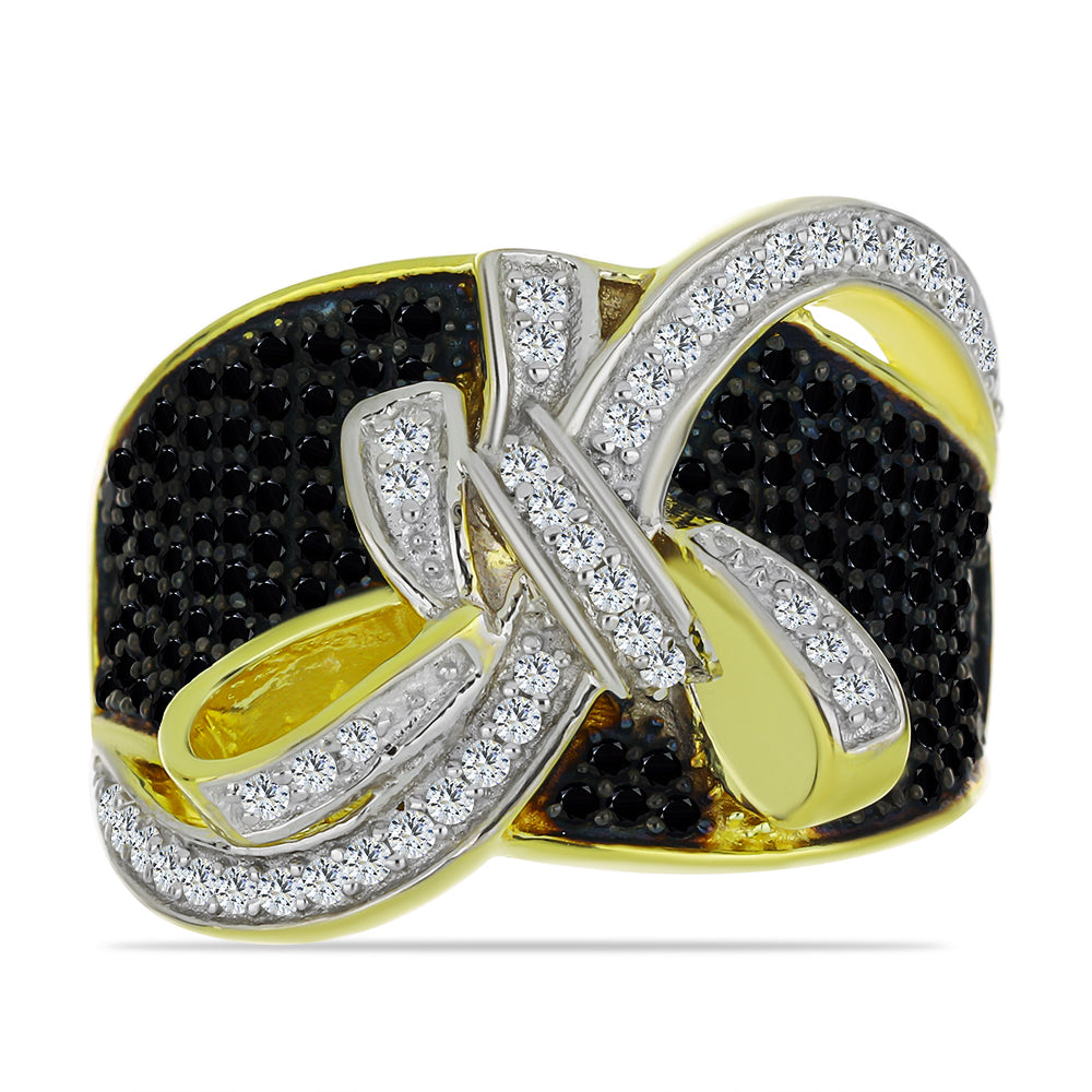Anillo de Plata Bañada en Oro con Espinela Negra y Topacio Blanco 1 