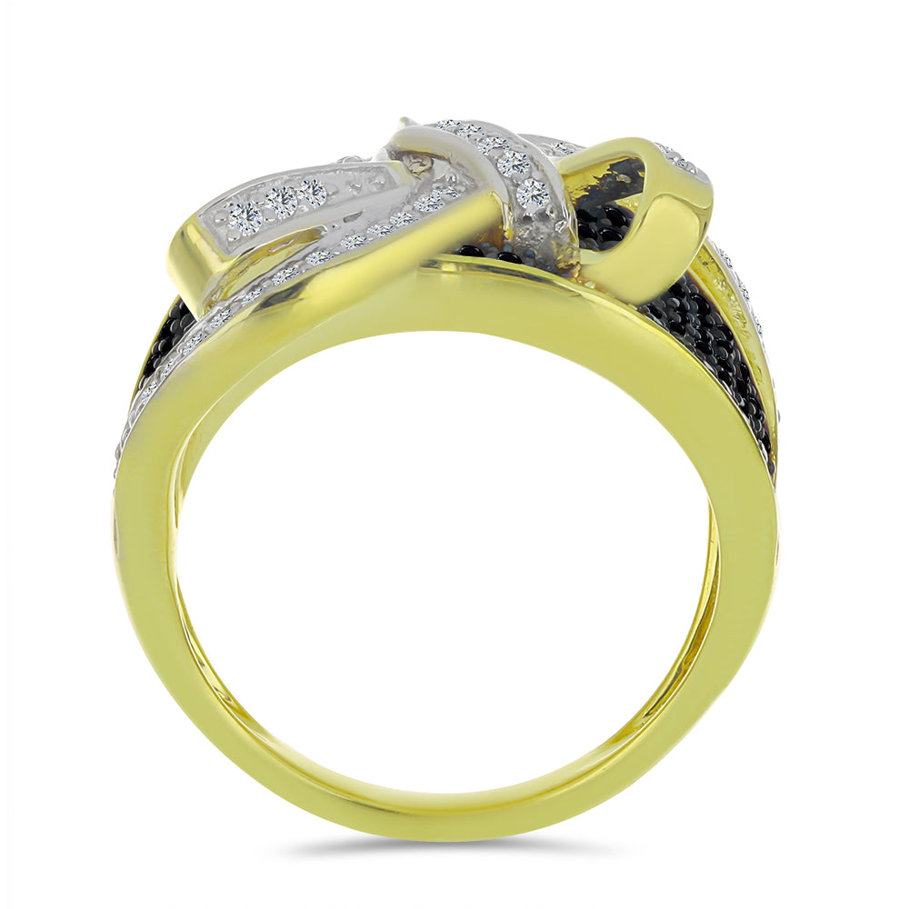 Anillo de Plata Bañada en Oro con Espinela Negra y Topacio Blanco 2 