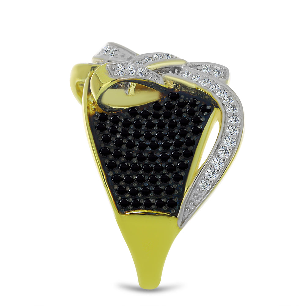 Anillo de Plata Bañada en Oro con Espinela Negra y Topacio Blanco