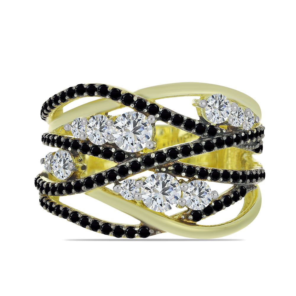 Anillo de Plata Bañada en Oro con Espinela Negra y Topacio Blanco 1 
