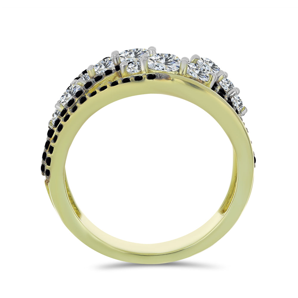Anillo de Plata Bañada en Oro con Espinela Negra y Topacio Blanco 3 