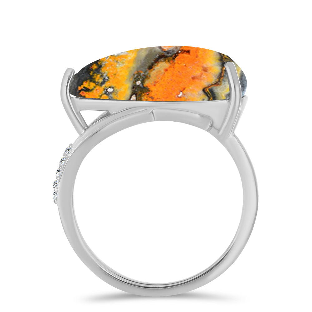 Anillo de Plata con Jasper de Bumble Bee y Topacio Blanco 2 