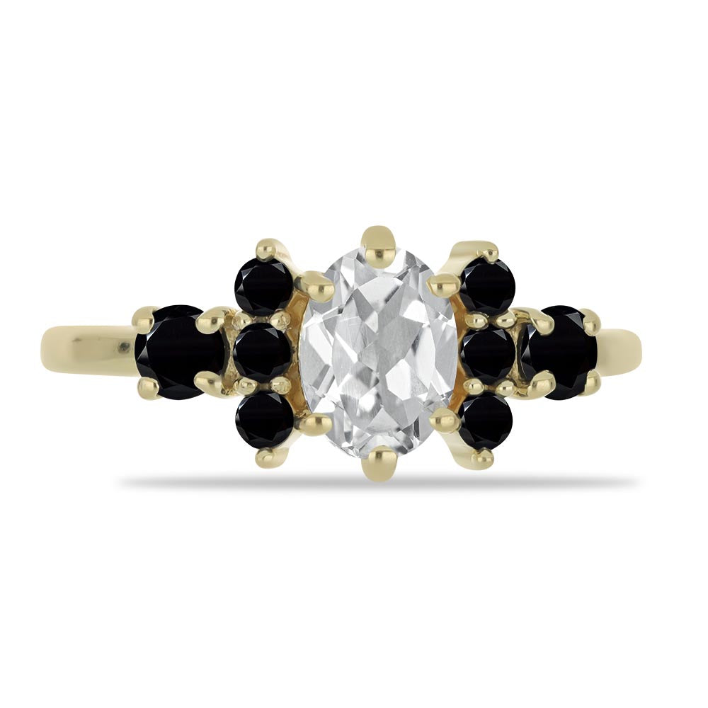 Anillo de Plata Bañada en Oro con Espinela Negra y Topacio Blanco 1 