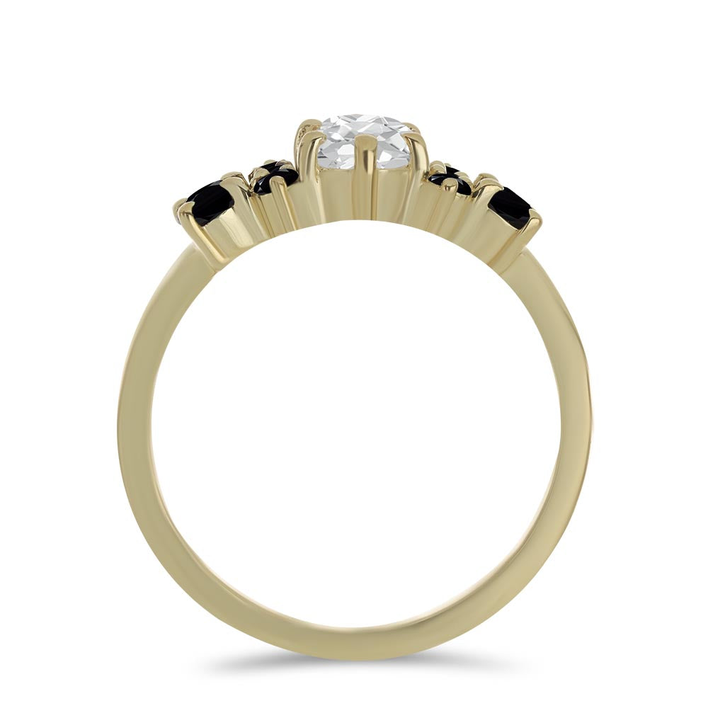 Anillo de Plata Bañada en Oro con Espinela Negra y Topacio Blanco 2 