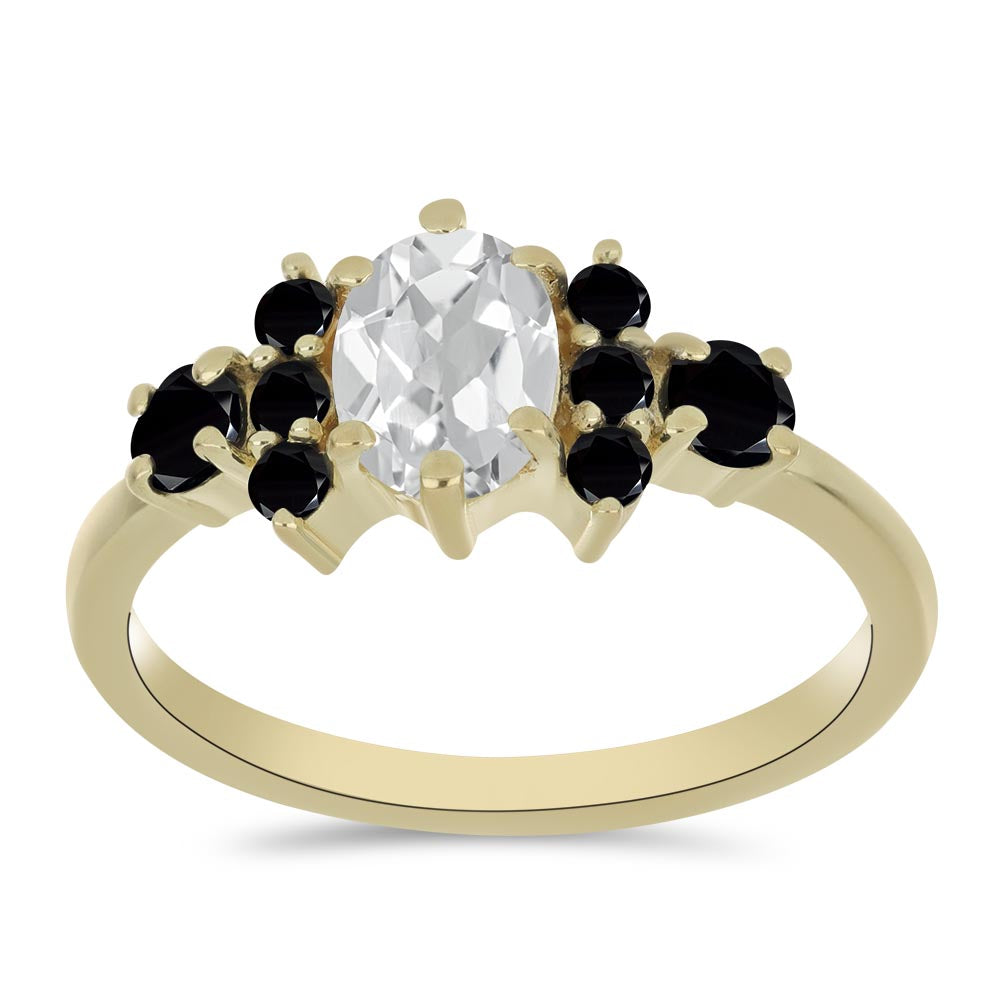 Anillo de Plata Bañada en Oro con Espinela Negra y Topacio Blanco 3 