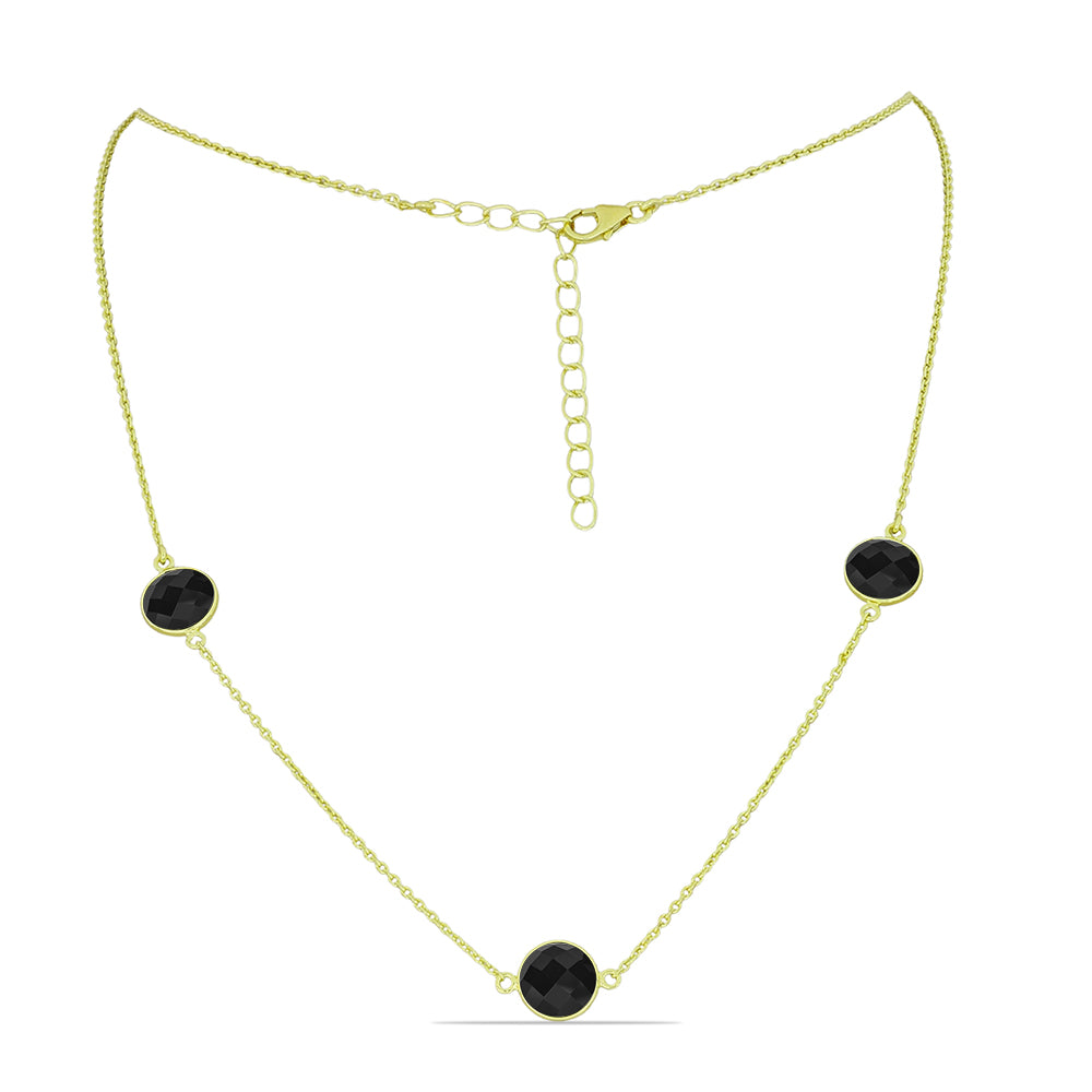 Collar de Plata Bañada en Oro con Espinela Negra