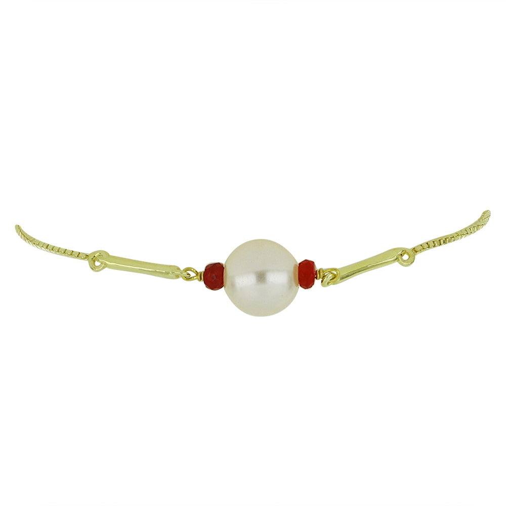 Pulsera de Plata Bañada en Oro con Perla de Agua Dulce y Rubí de Madagascar 2 