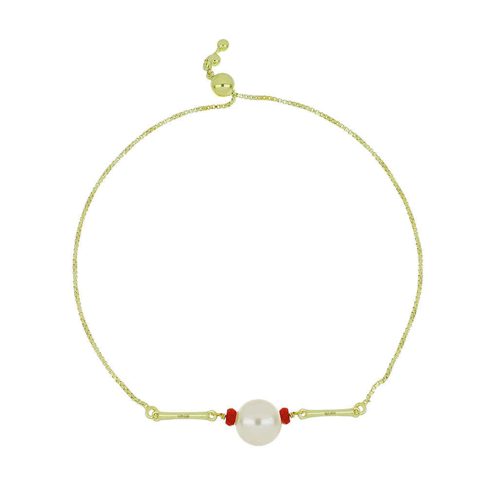 Pulsera de Plata Bañada en Oro con Perla de Agua Dulce y Rubí de Madagascar