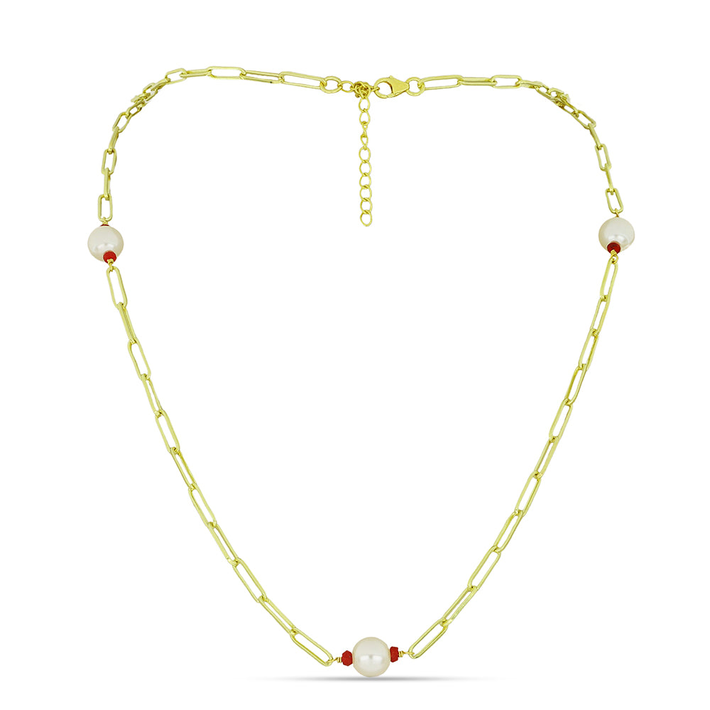 Collar de Plata Bañada en Oro con Perla de Agua Dulce y Rubí de Madagascar 1 