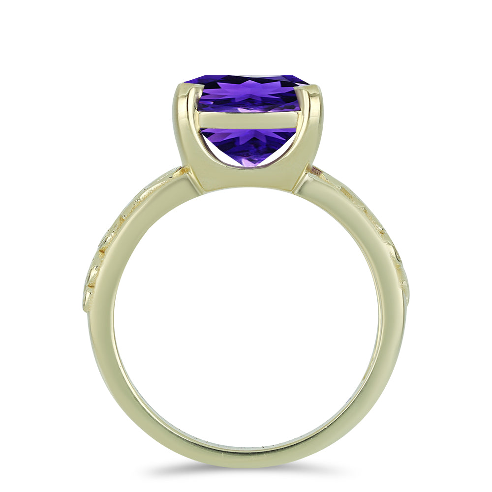 Anillo de Plata Bañada en Oro con Amatista de Marruecos