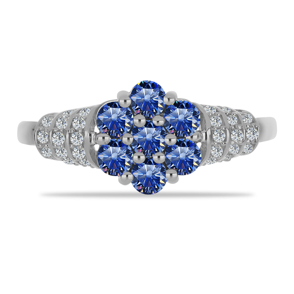 Anillo de Plata con Moisanita azul real certificado y cultivado en laboratorio y Topacio Blanco 1 