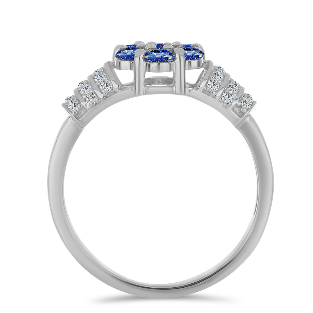 Anillo de Plata con Moisanita azul real certificado y cultivado en laboratorio y Topacio Blanco 2 