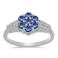 Anillo de Plata con Moisanita azul real certificado y cultivado en laboratorio y Topacio Blanco