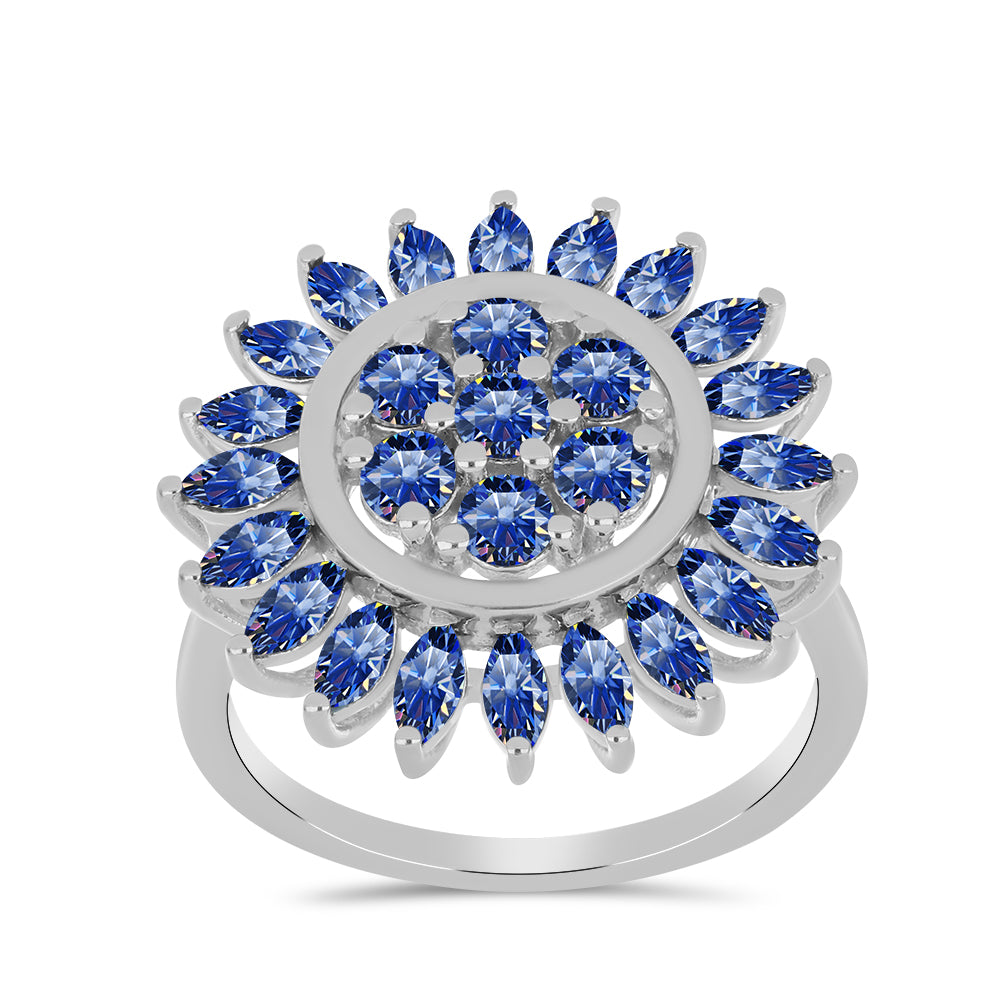 Anillo de Plata con Moisanita azul real certificado y cultivado en laboratorio