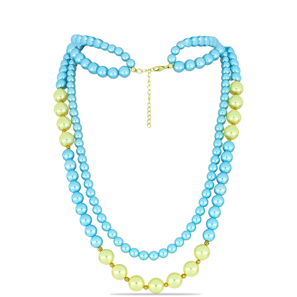 Collar de Plata Bañada en Oro con Perla Azul de Agua dulce y Perla Melocotón de Agua Dulce 1 