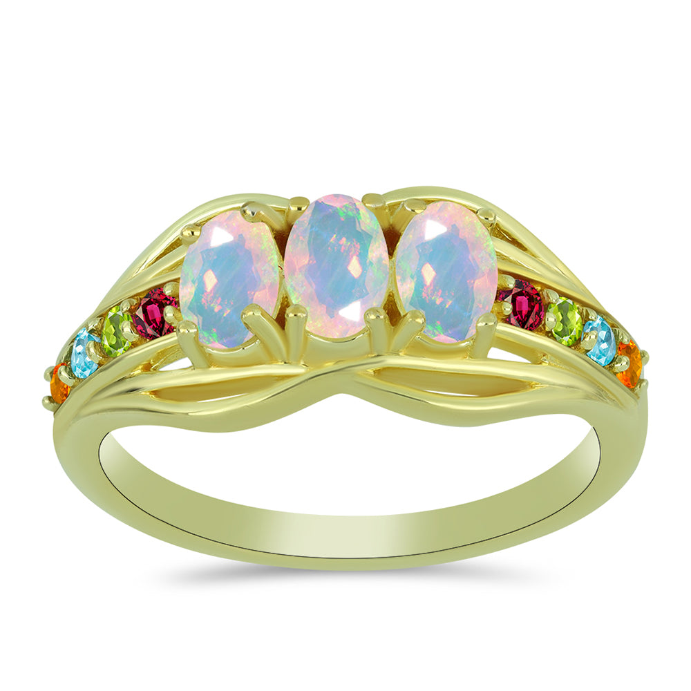 Anillo de Plata Bañada en Oro con Ópalo Welo y Chakra Turmalina 3 