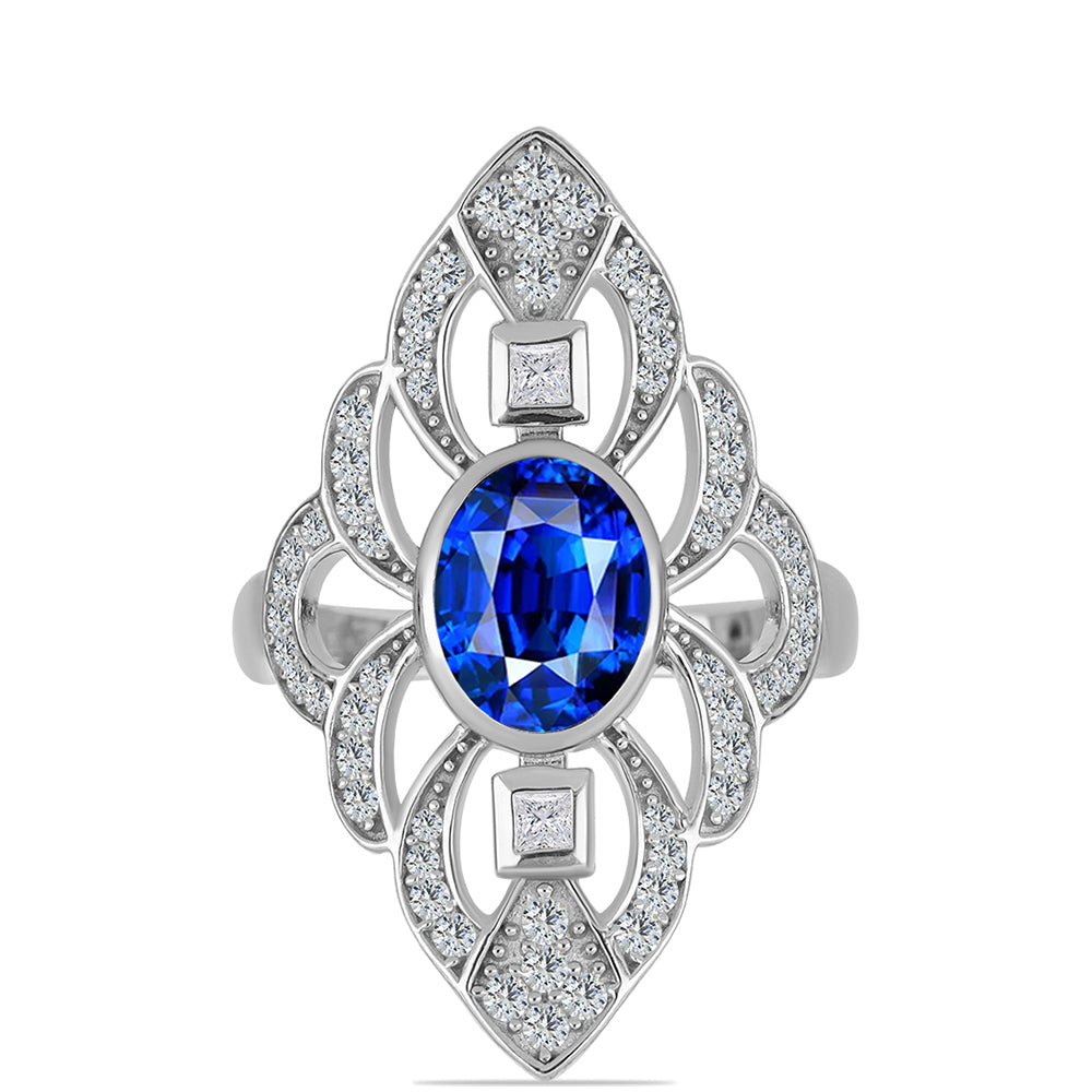 Anillo de Plata con Zafiro Azul Australiano y Topacio Blanco 1 