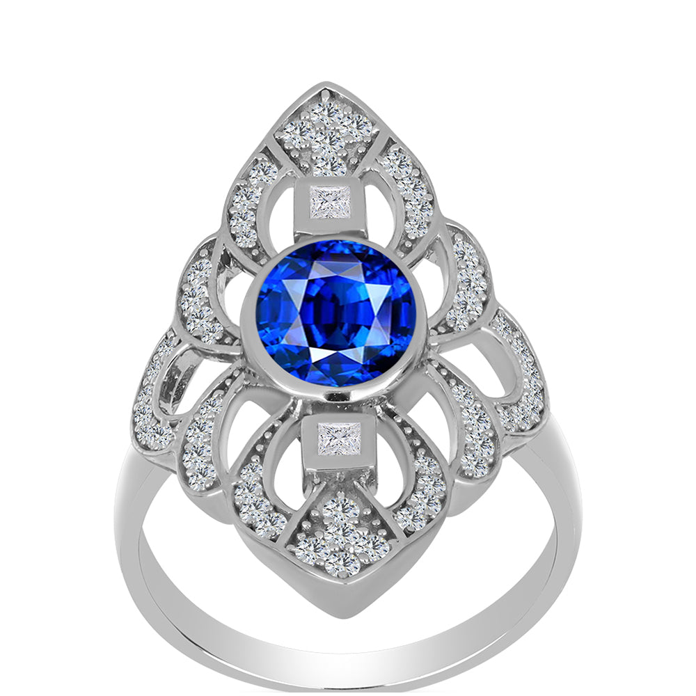Anillo de Plata con Zafiro Azul Australiano y Topacio Blanco 3 