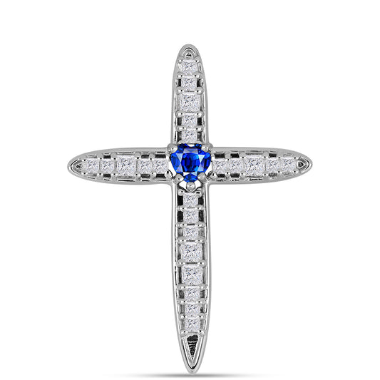 Cruz Colgante de Plata con Zafiro Azul Australiano y Zircón Blanco