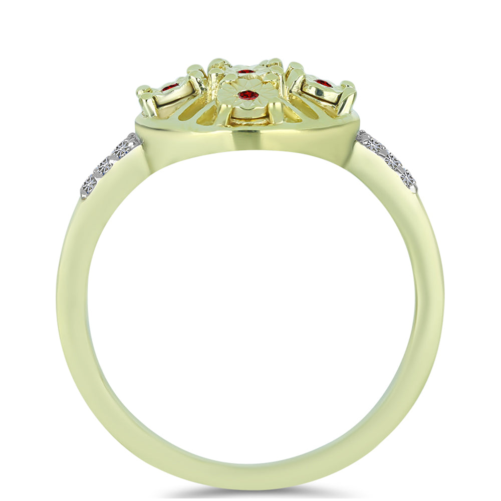 Anillo de Plata Bañada en Oro con Diamante Rojo y Diamante blanco 2 