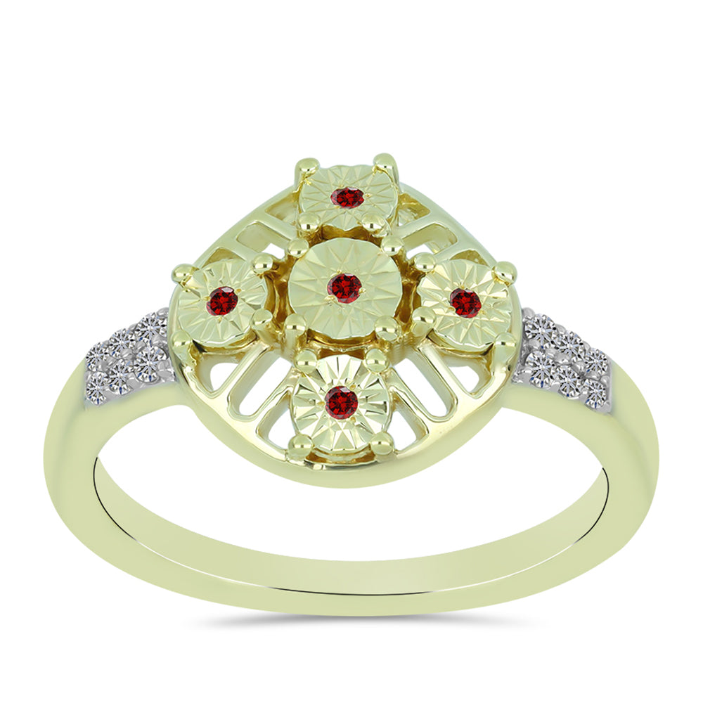 Anillo de Plata Bañada en Oro con Diamante Rojo y Diamante blanco 3 