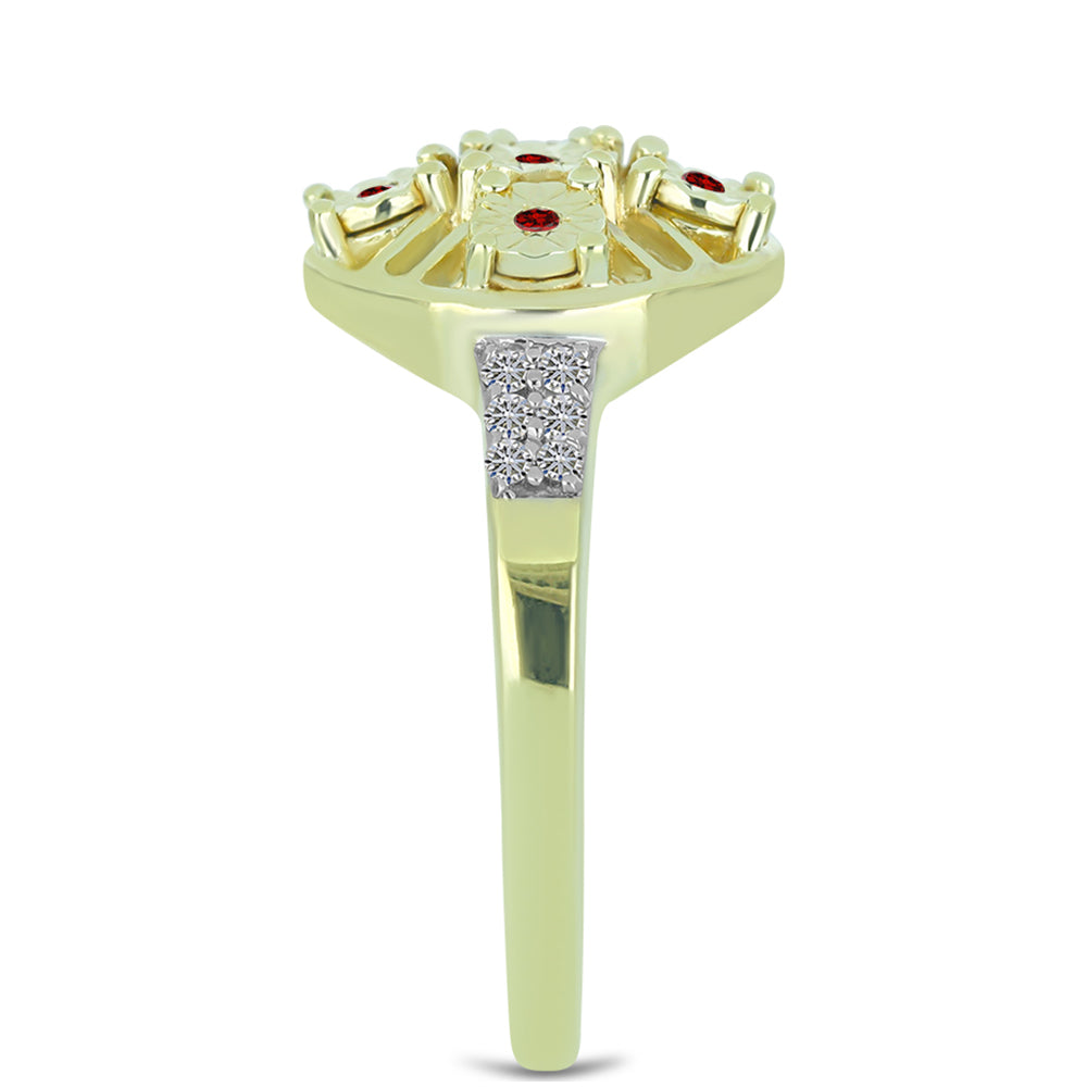 Anillo de Plata Bañada en Oro con Diamante Rojo y Diamante blanco 4 
