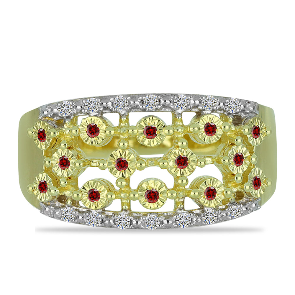 Anillo de Plata Bañada en Oro con Diamante Rojo y Diamante blanco 1 