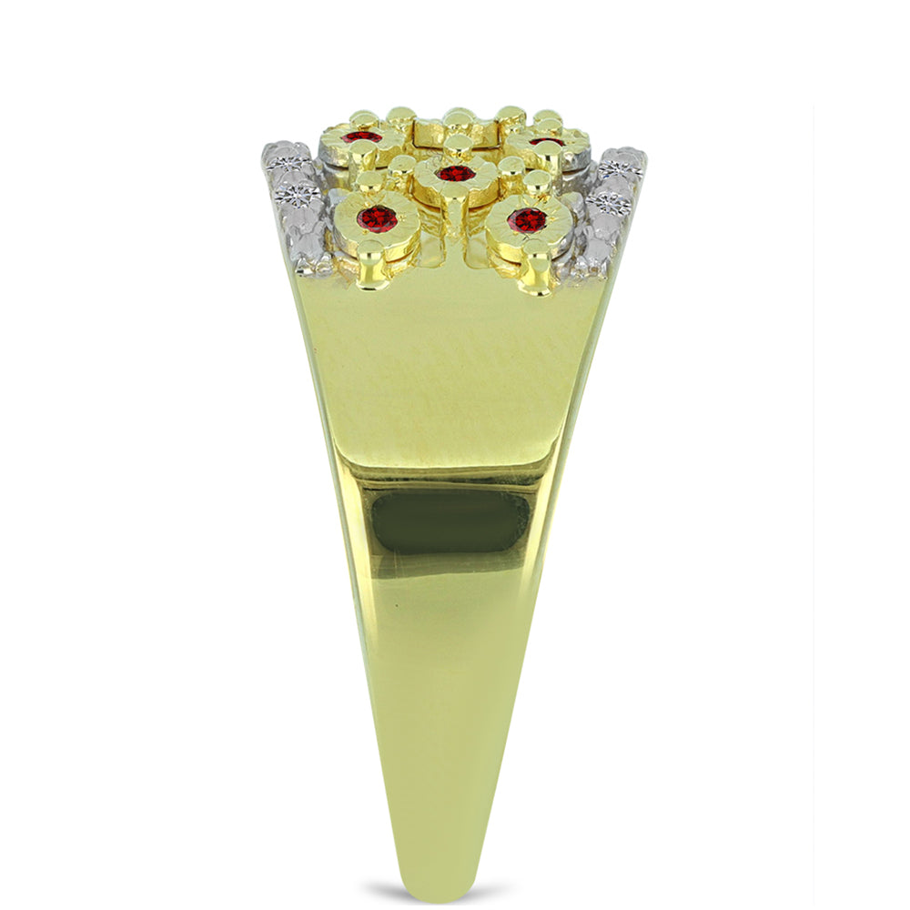 Anillo de Plata Bañada en Oro con Diamante Rojo y Diamante blanco