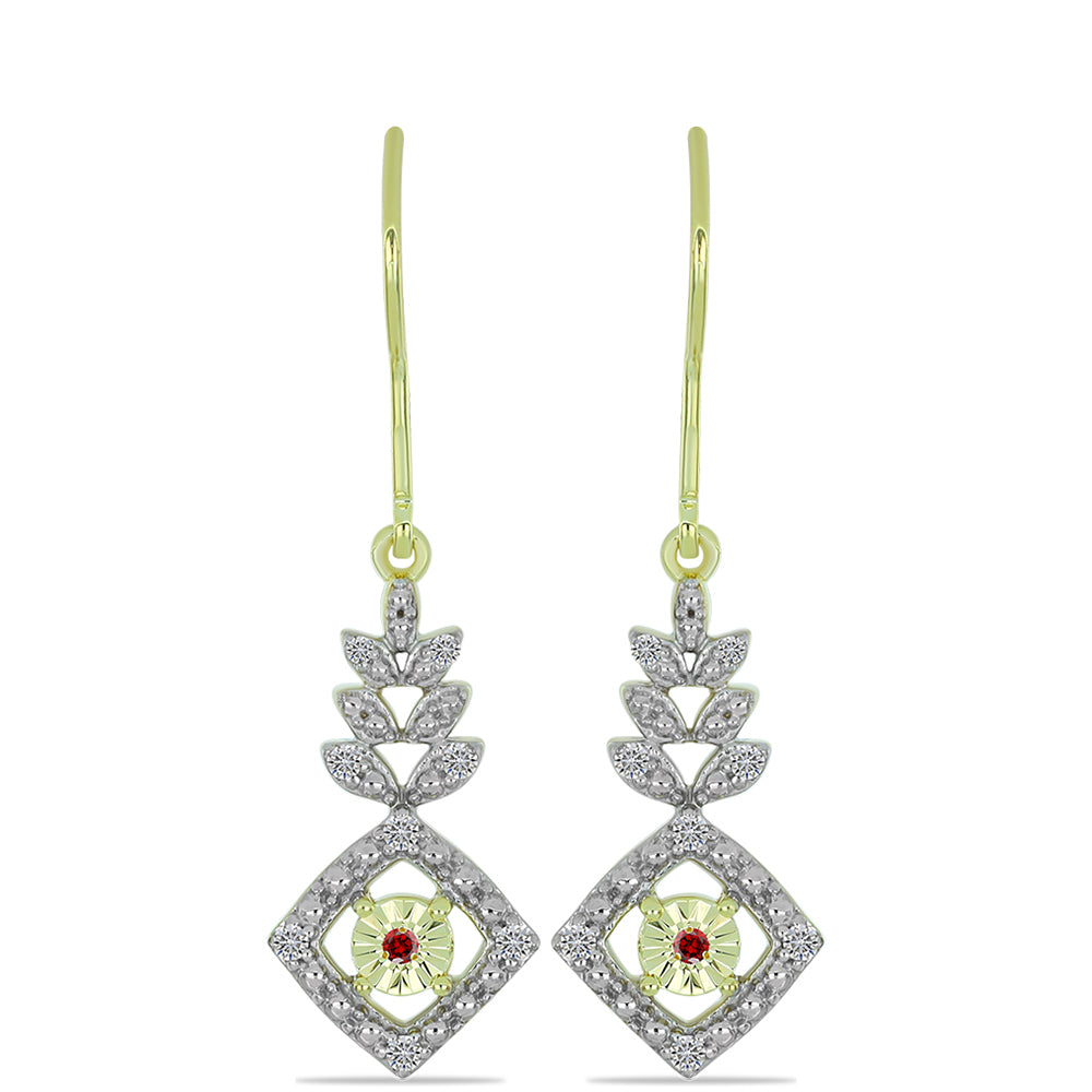 Pendientes de Plata Bañada en Oro con Diamante Rojo y Diamante blanco