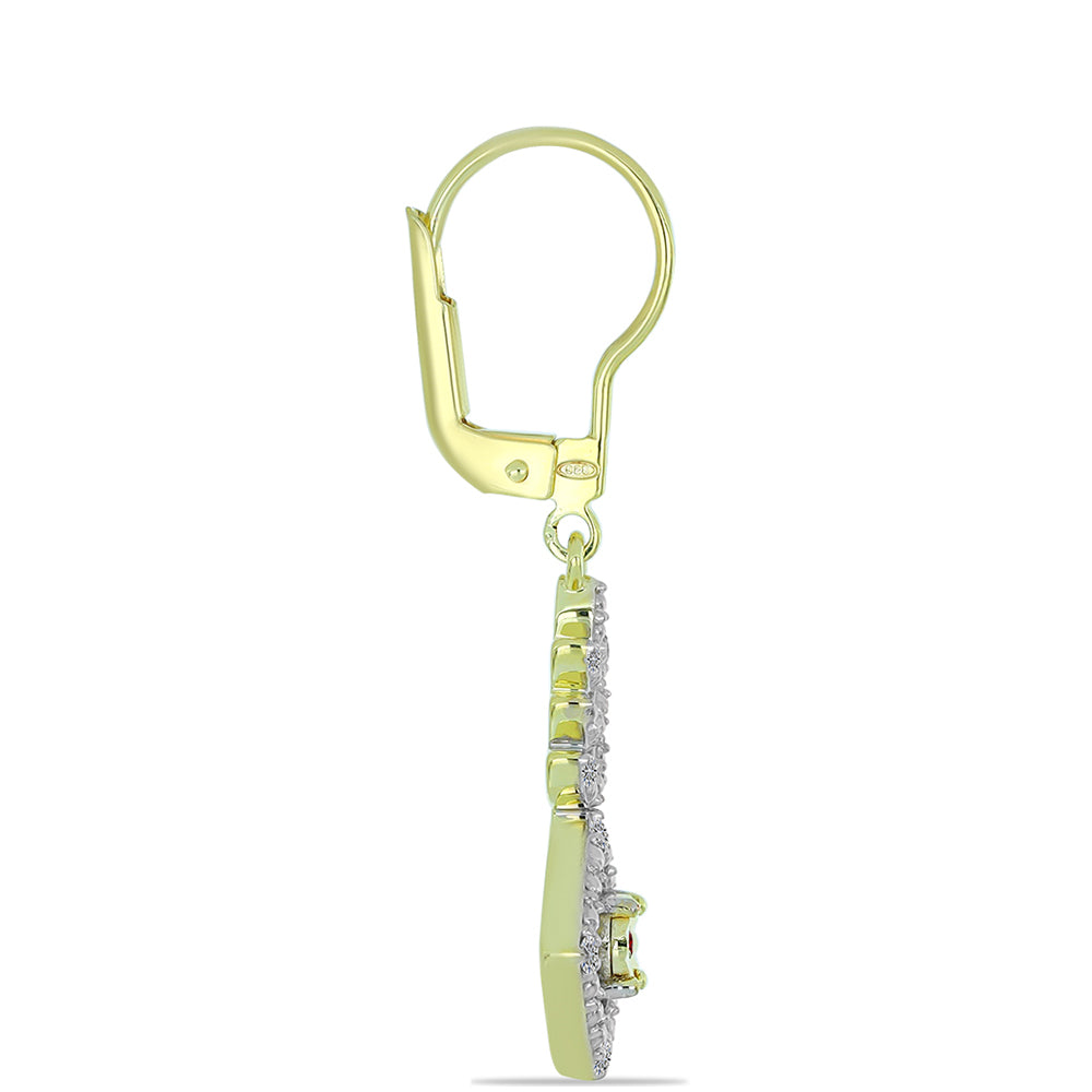 Pendientes de Plata Bañada en Oro con Diamante Rojo y Diamante blanco 2 