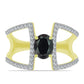 Anillo de Plata Bañada en Oro con Obsidiana y Topacio Blanco