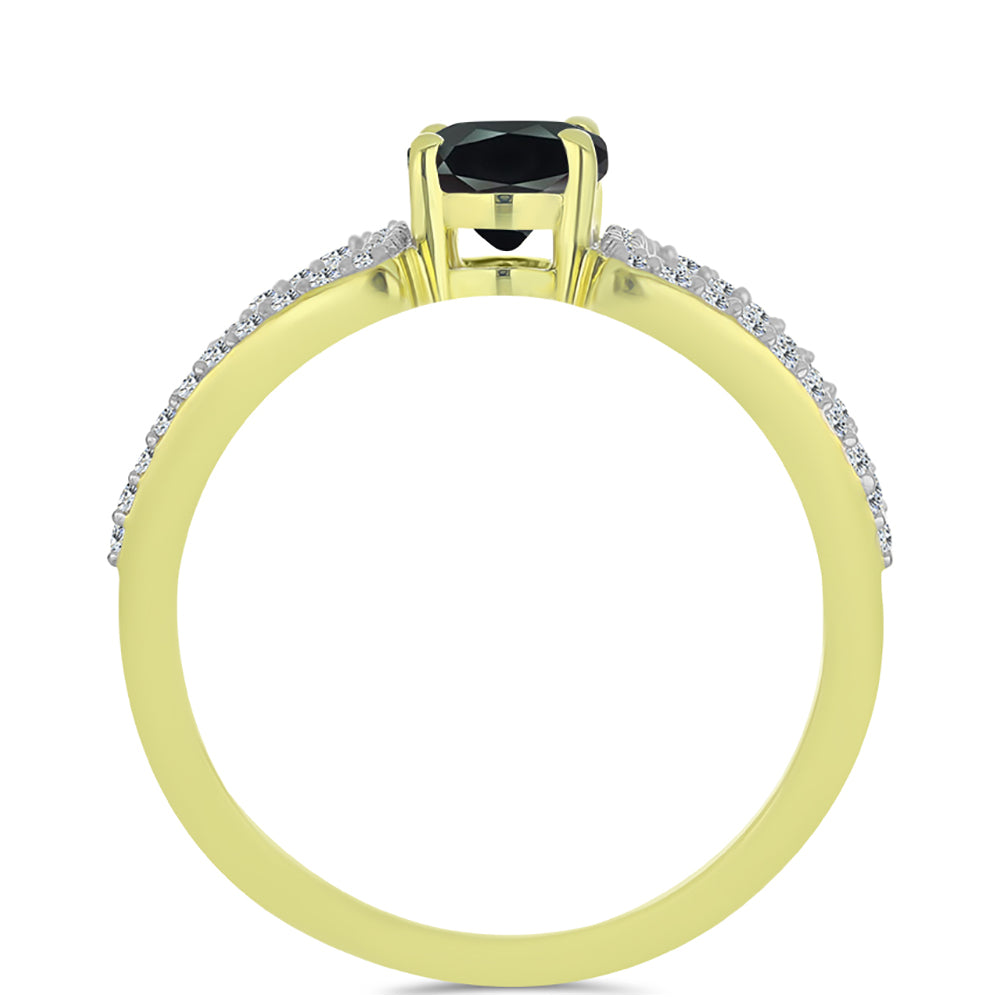 Anillo de Plata Bañada en Oro con Obsidiana y Topacio Blanco 2 