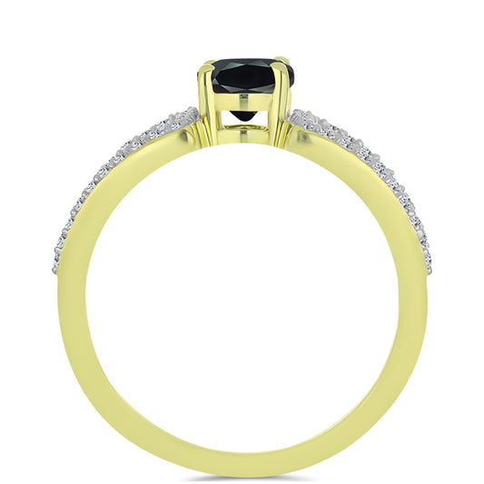 Anillo de Plata Bañada en Oro con Obsidiana y Topacio Blanco