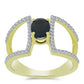 Anillo de Plata Bañada en Oro con Obsidiana y Topacio Blanco
