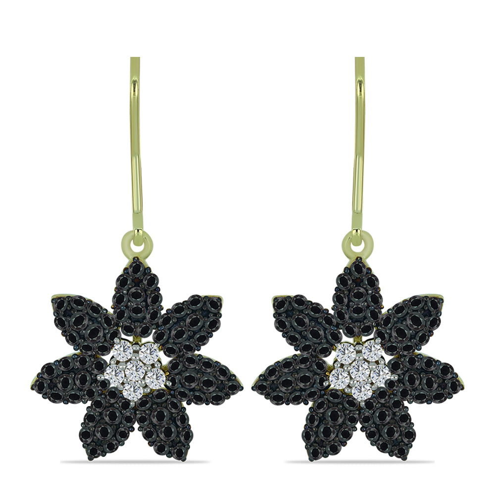 Pendientes de Plata Bañada en Oro con Obsidiana y Topacio Blanco 1 