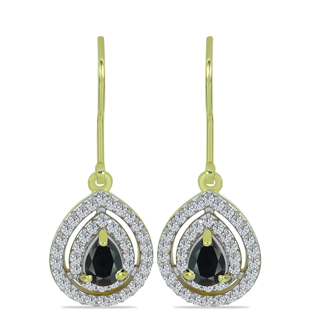 Pendientes de Plata Bañada en Oro con Obsidiana y Topacio Blanco
