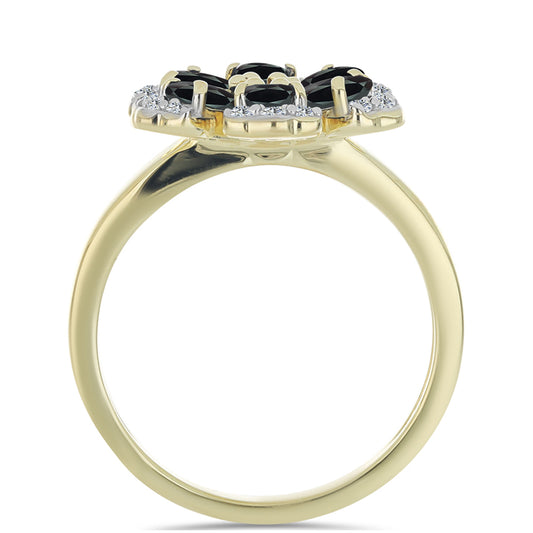 Anillo de Plata Bañada en Oro con Obsidiana y Topacio Blanco
