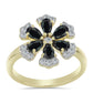 Anillo de Plata Bañada en Oro con Obsidiana y Topacio Blanco