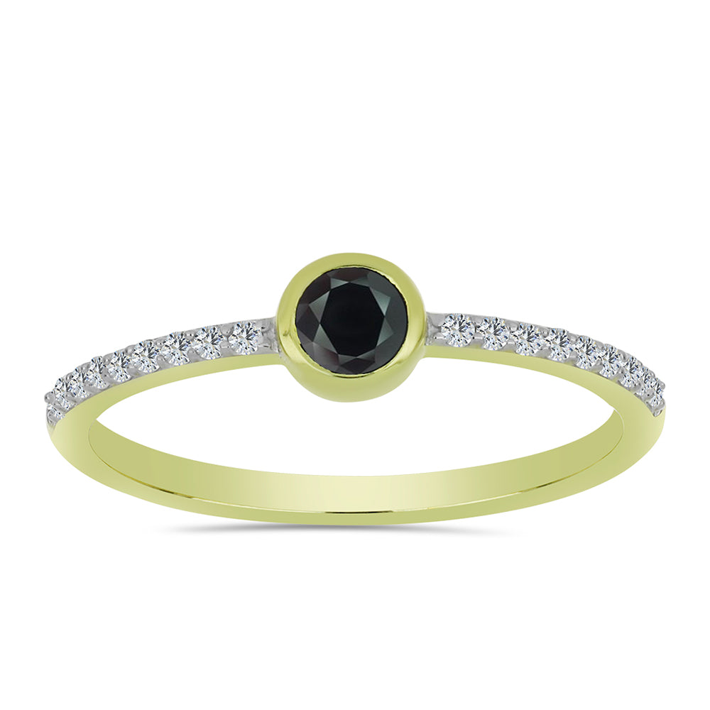 Anillo de Plata Bañada en Oro con Obsidiana y Topacio Blanco