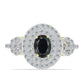 Anillo de Plata Bañada en Oro con Obsidiana y Topacio Blanco