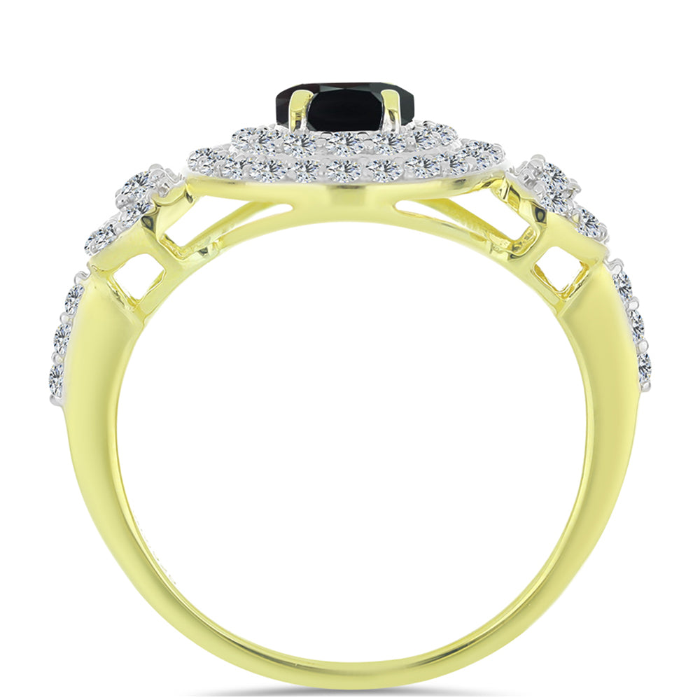 Anillo de Plata Bañada en Oro con Obsidiana y Topacio Blanco