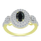 Anillo de Plata Bañada en Oro con Obsidiana y Topacio Blanco