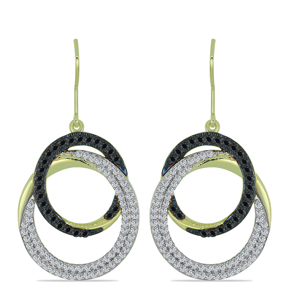 Pendientes de Plata Bañada en Oro con Obsidiana y Topacio Blanco
