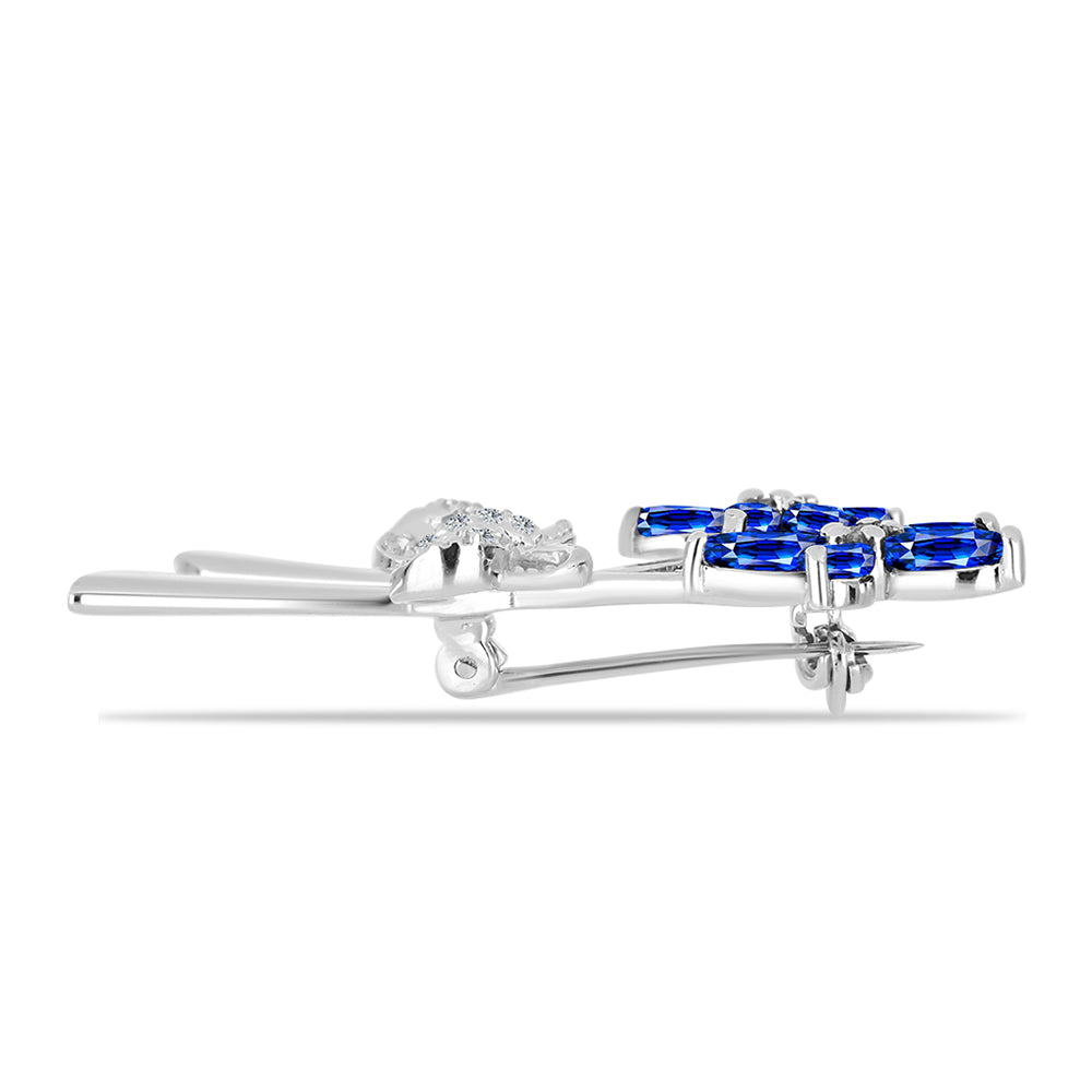 Broche de Plata con Zafiro Azul Australiano y Topacio Blanco 2 