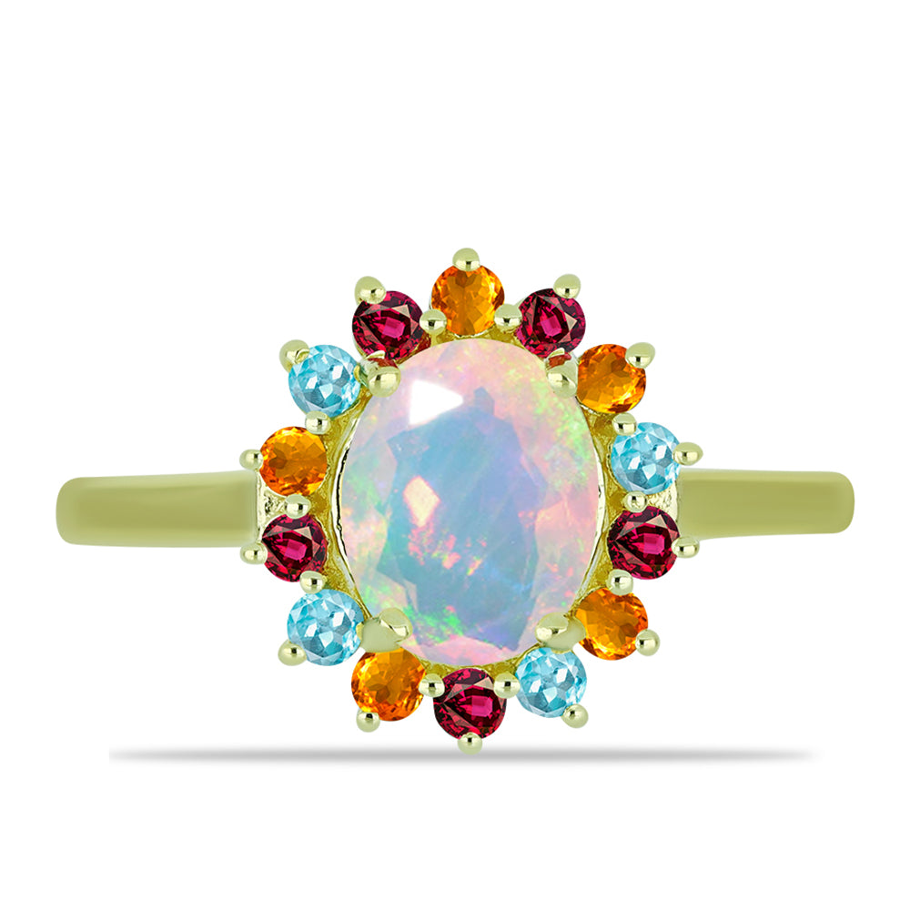 Anillo de Plata Bañada en Oro con Ópalo Welo y Chakra Turmalina 1 