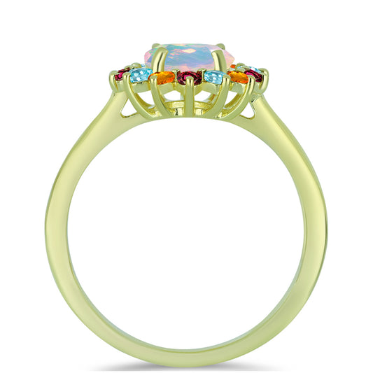 Anillo de Plata Bañada en Oro con Ópalo Welo y Chakra Turmalina