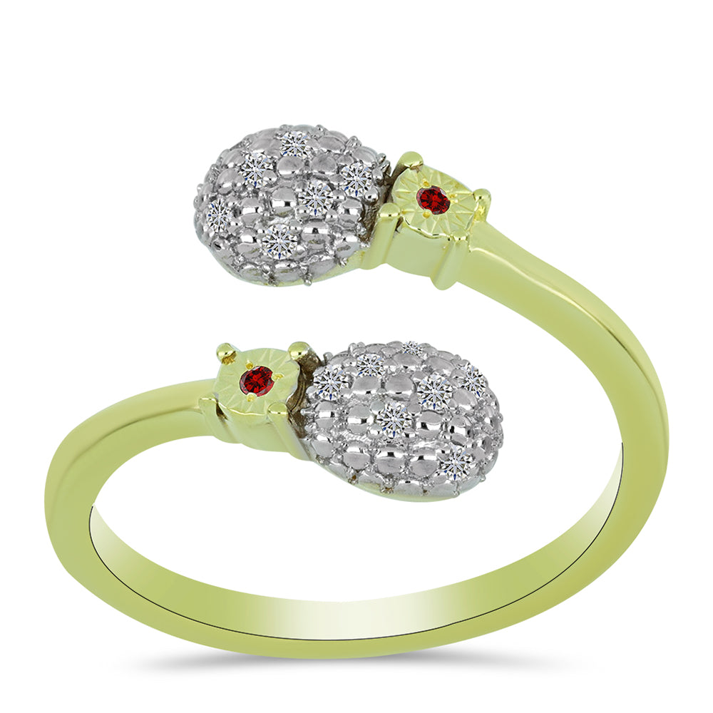 Anillo de Plata Bañada en Oro con Diamante Rojo y Diamante blanco 3 