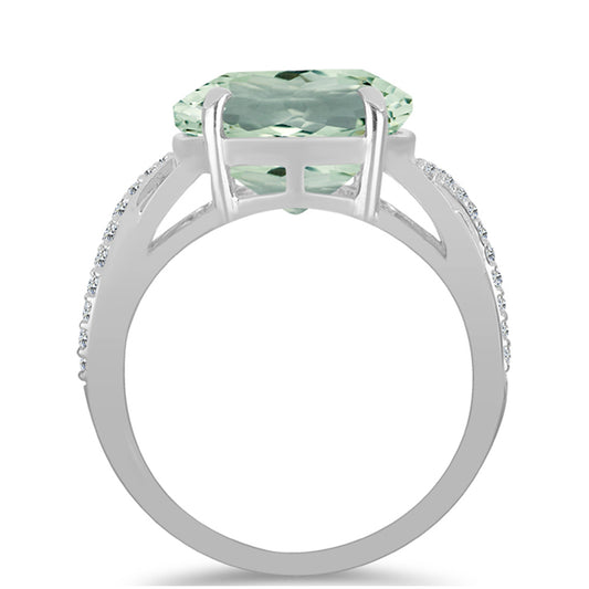 Anillo de Plata con Amatista Verde y Topacio Blanco