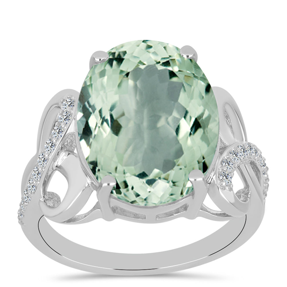 Anillo de Plata con Amatista Verde y Topacio Blanco